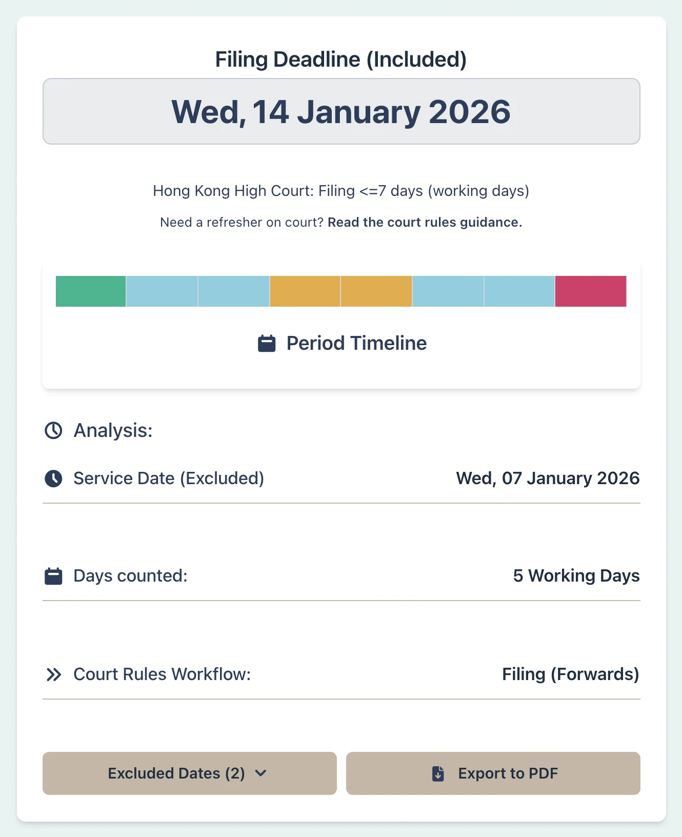 Court filing deadline result example